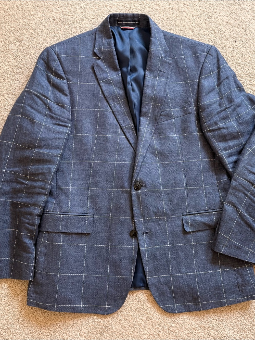 TOMMY HILFIGER Men’s Blue Windowpane Linen Blazer Sz 40S
